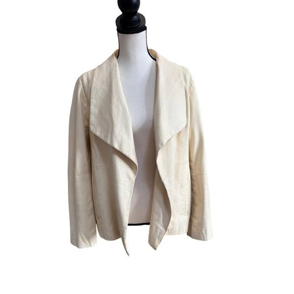 Eileen Fisher Jackets & Blazers - Eileen Fisher Women's Cream Ivory Lambskin Leather Jacket L/XL Vintage Drape